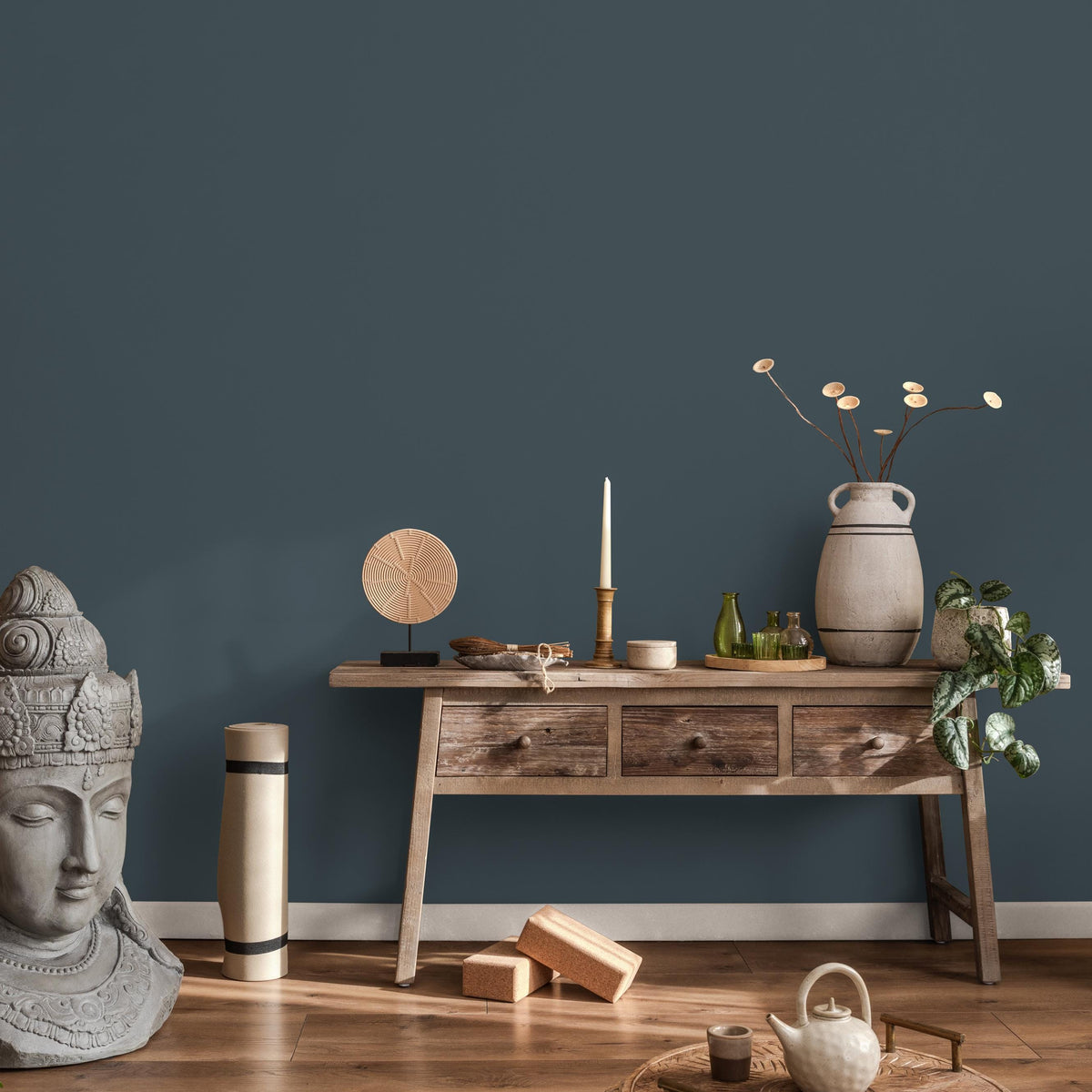 Storm Coast Solid Color Wallpaper - Removable Peel and Stick for a Moody Accent Wall in Slate Gray, Steel Blue and Teal - E170