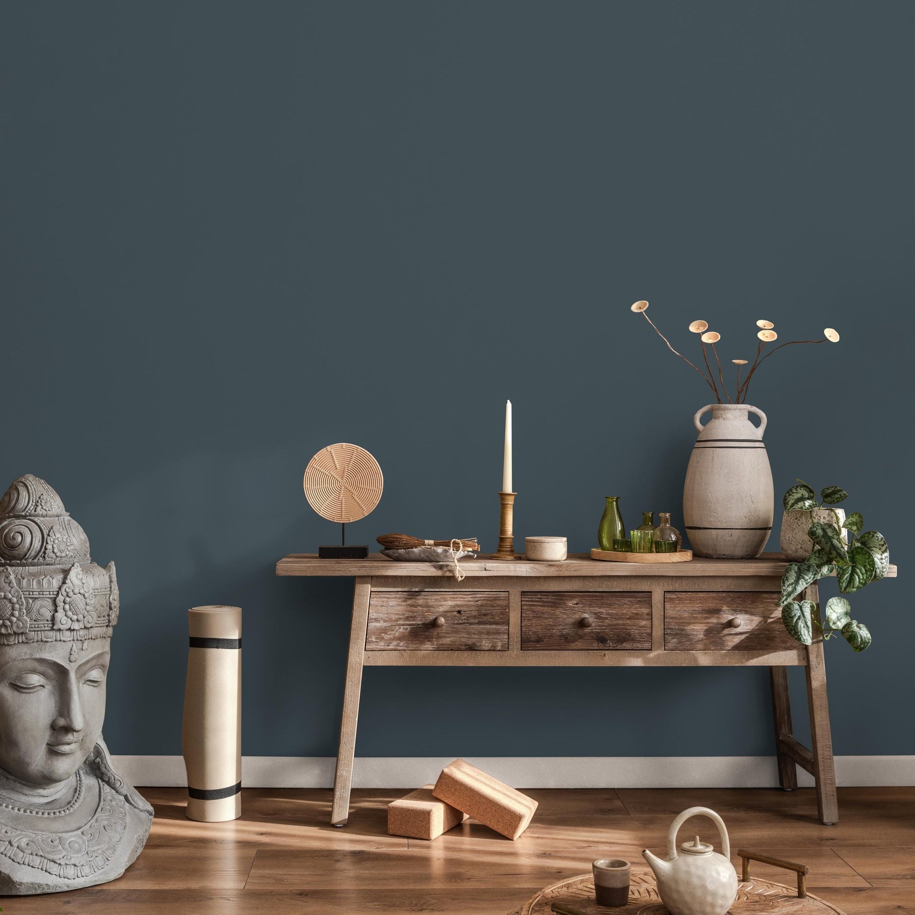 Storm Coast Solid Color Wallpaper - Removable Peel and Stick for a Moody Accent Wall in Slate Gray, Steel Blue and Teal - E170