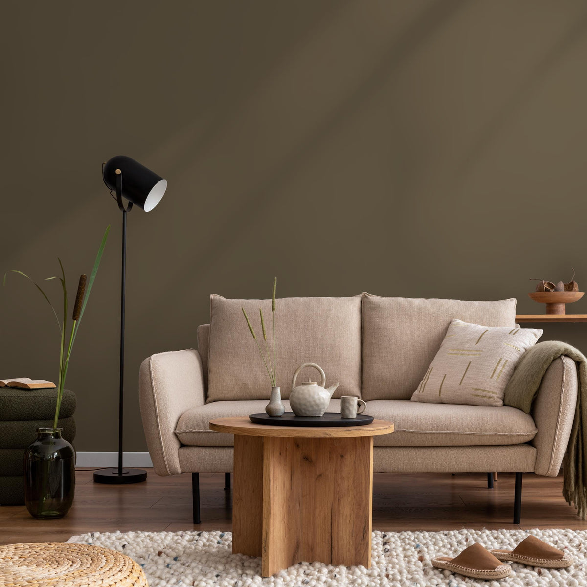 Moss Brown Wallpaper / Solid Color / A Minimalist Design in an Earthy Taupe and Olive Hue - E189