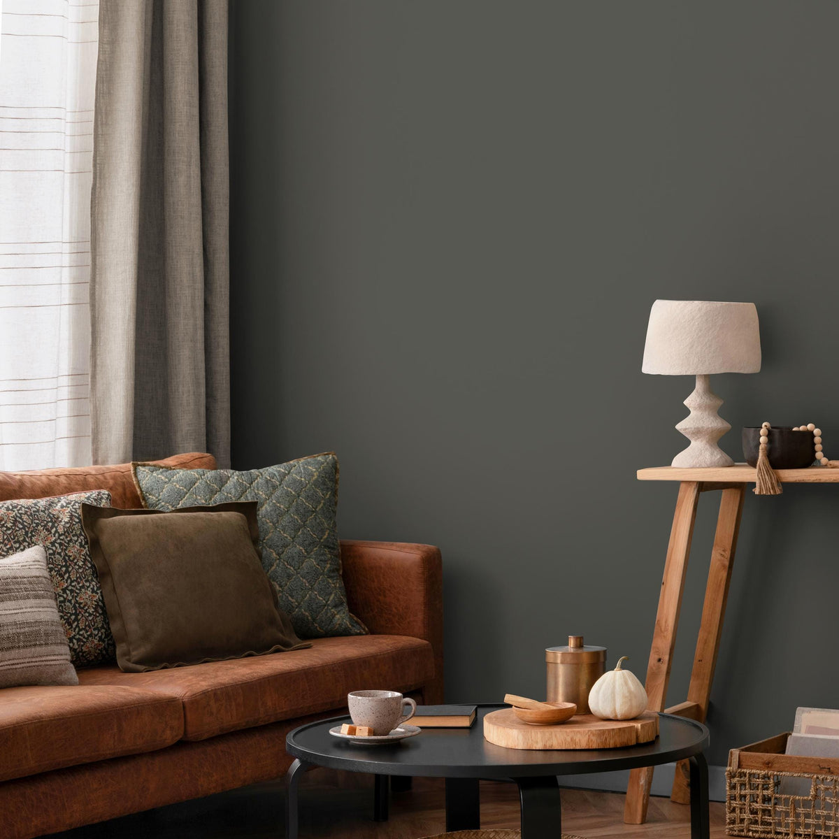 Charcoal Moss Wallpaper / Solid Color / Moody Minimalist Design in a Dark Greenish Gray - E205