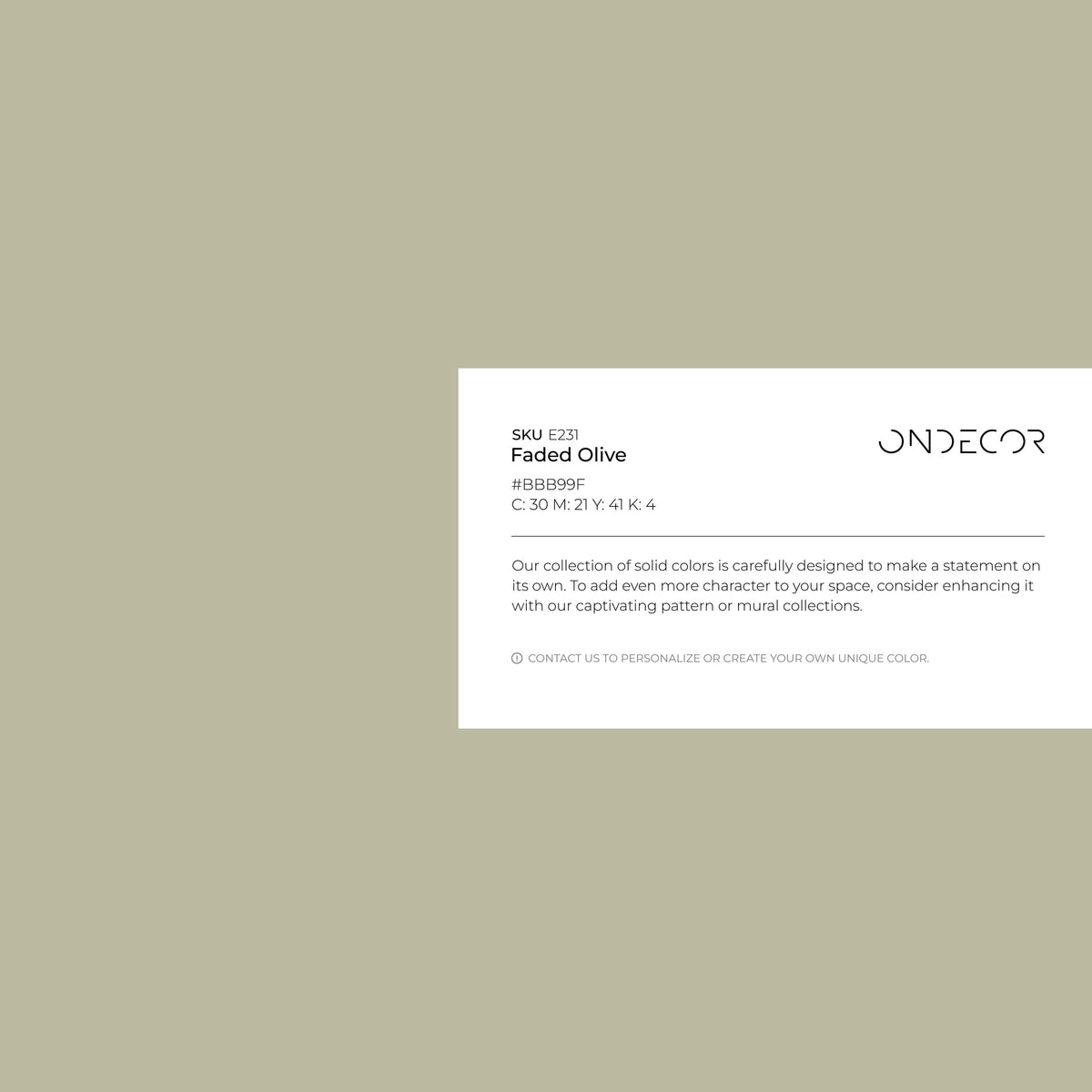 Faded Olive Wallpaper / Solid Color with a Modern Minimalist Aesthetic in Earthy Sage Green - E231