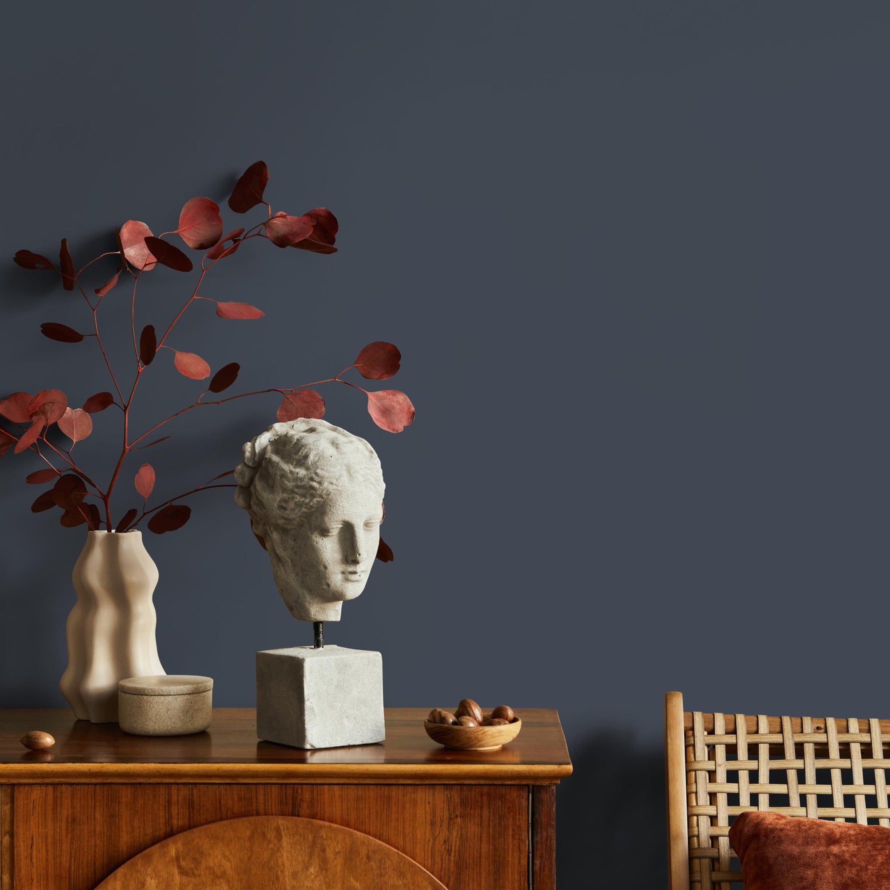 Graphite Blue Wallpaper / Solid Color With a Modern Minimalist Finish in Deep Slate Blue and Charcoal Tones - E226