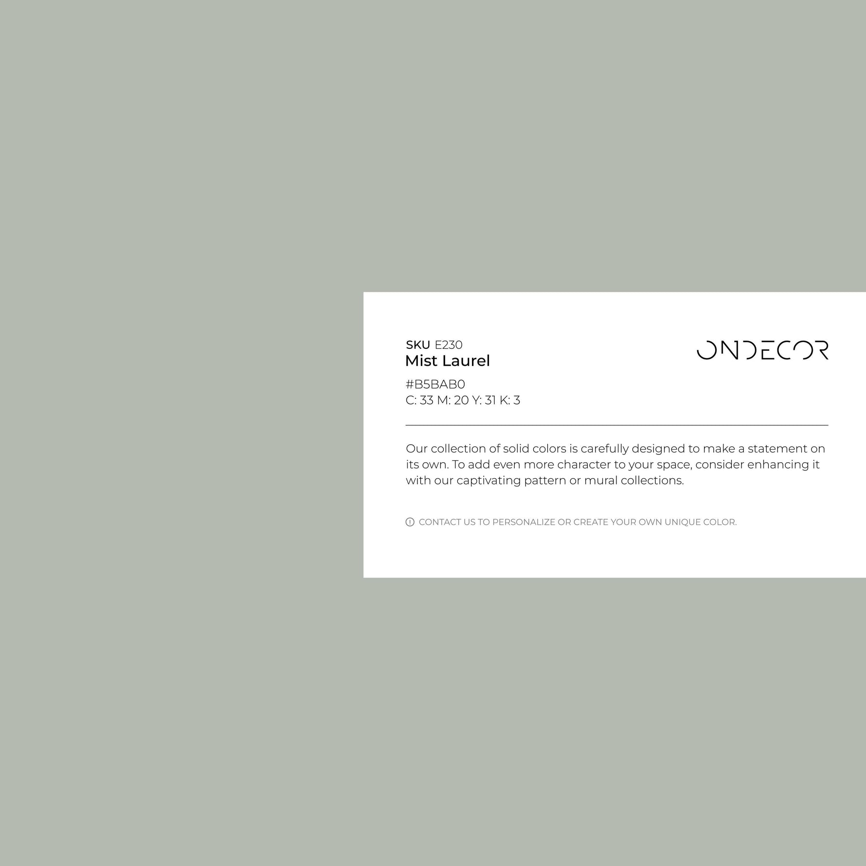 Mist Laurel Wallpaper / Solid Color / A Serene Solid Hue in Muted Sage Green - E230