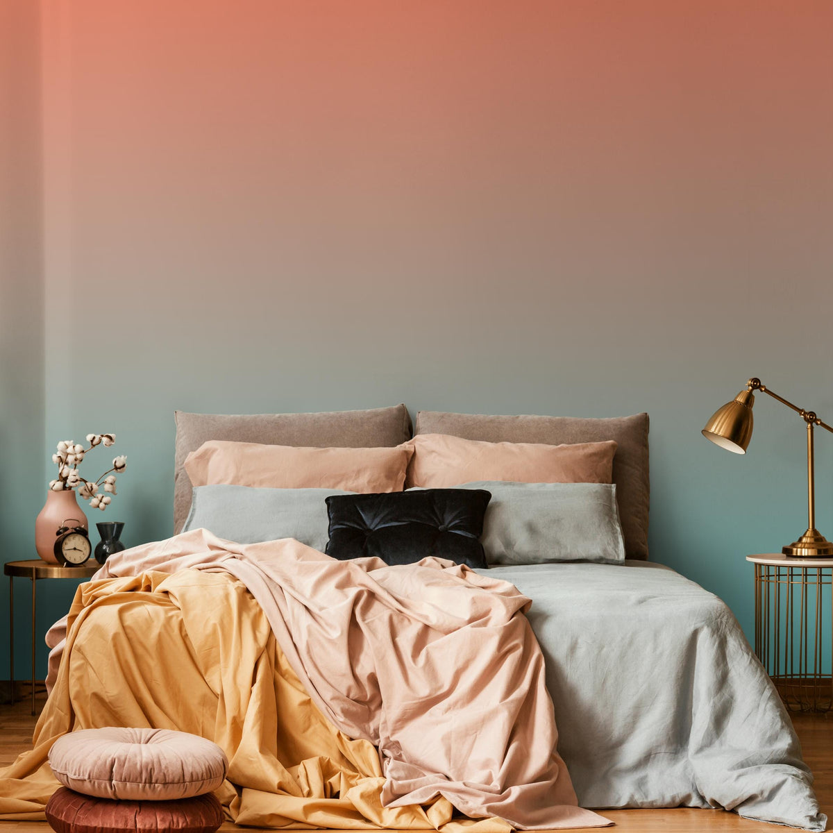 Ombre Wallpaper with a Vertical Fade in Terracotta and Teal - E241