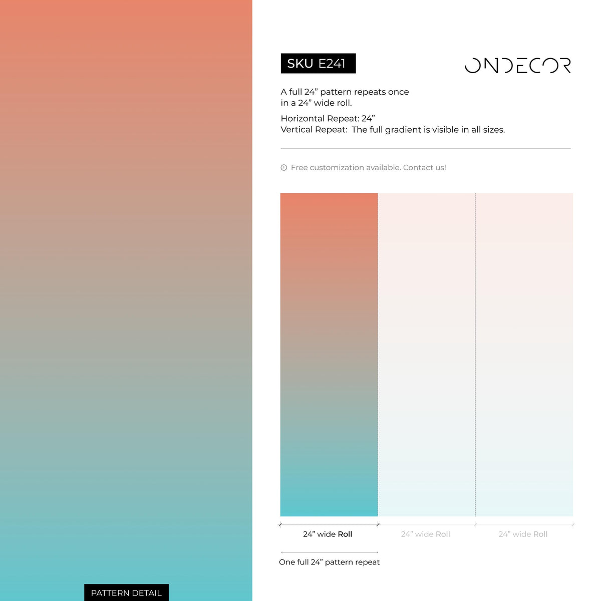 Ombre Wallpaper with a Vertical Fade in Terracotta and Teal - E241