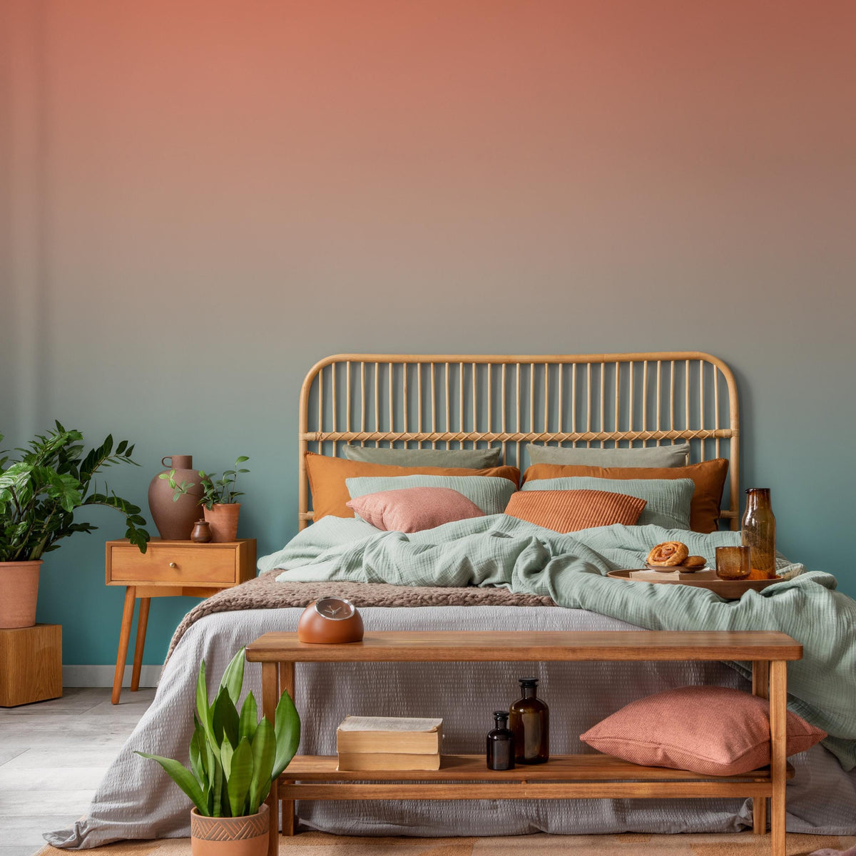 Ombre Wallpaper with a Vertical Fade in Terracotta and Teal - E241