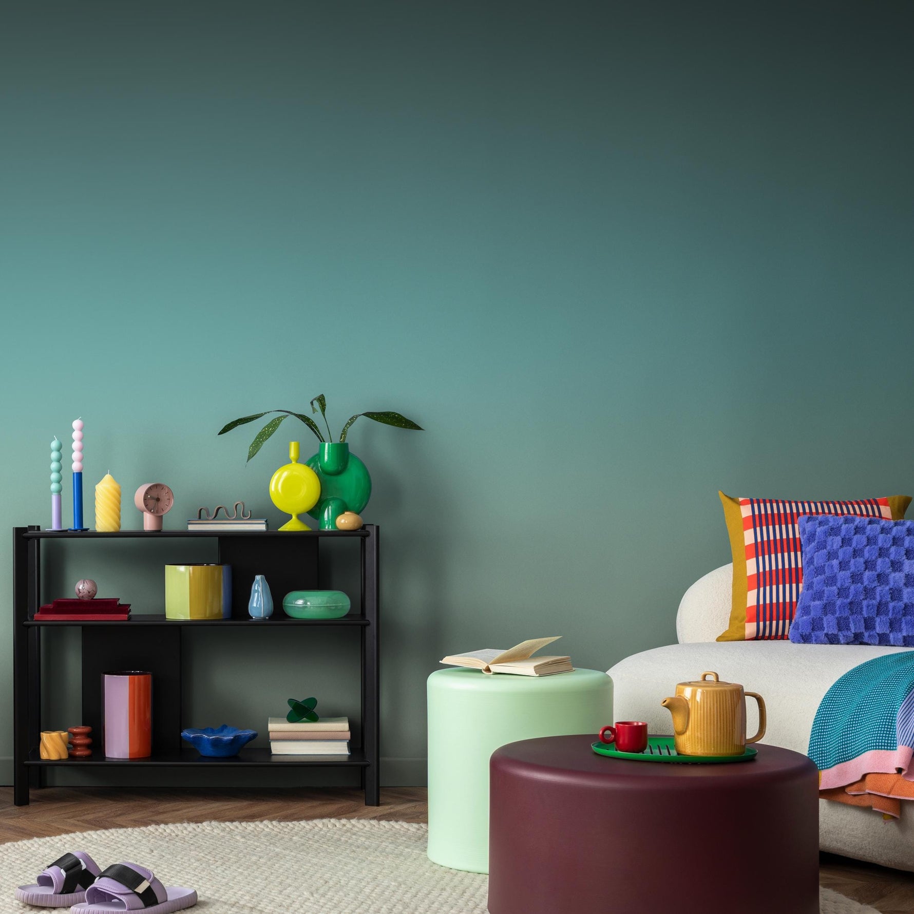Ombre Wallpaper with a Smooth Gradient Effect in Teal and Green - E264