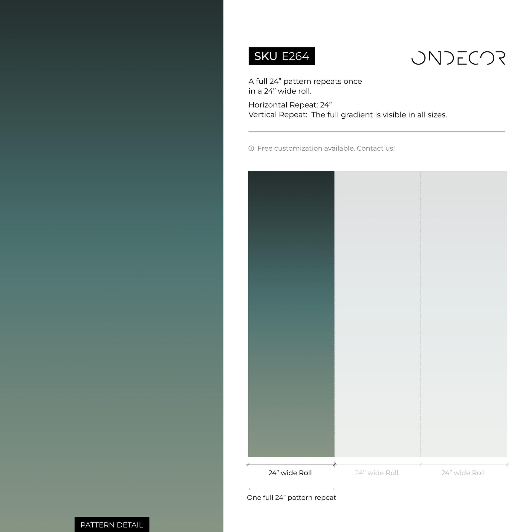 Ombre Wallpaper with a Smooth Gradient Effect in Teal and Green - E264