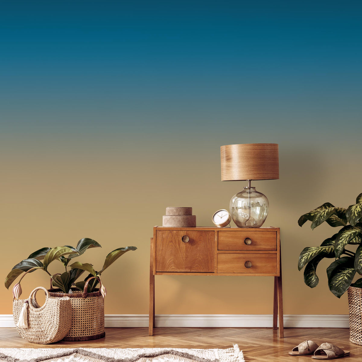 Ombre Wallpaper with a Sunset Gradient in Teal and Tan - E257