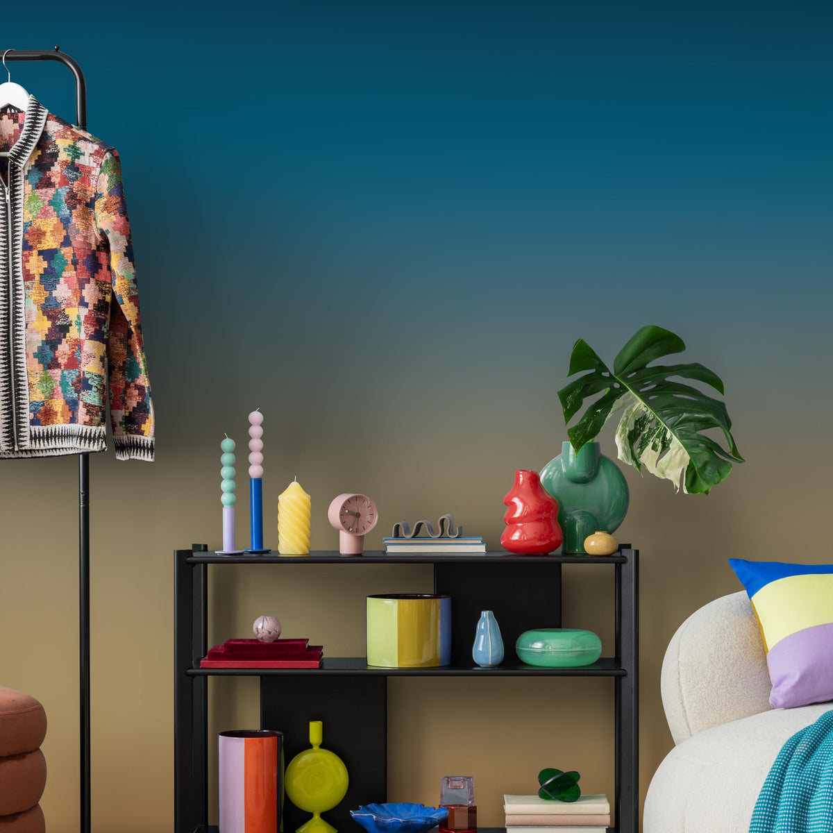 Ombre Wallpaper with a Sunset Gradient in Teal and Tan - E257