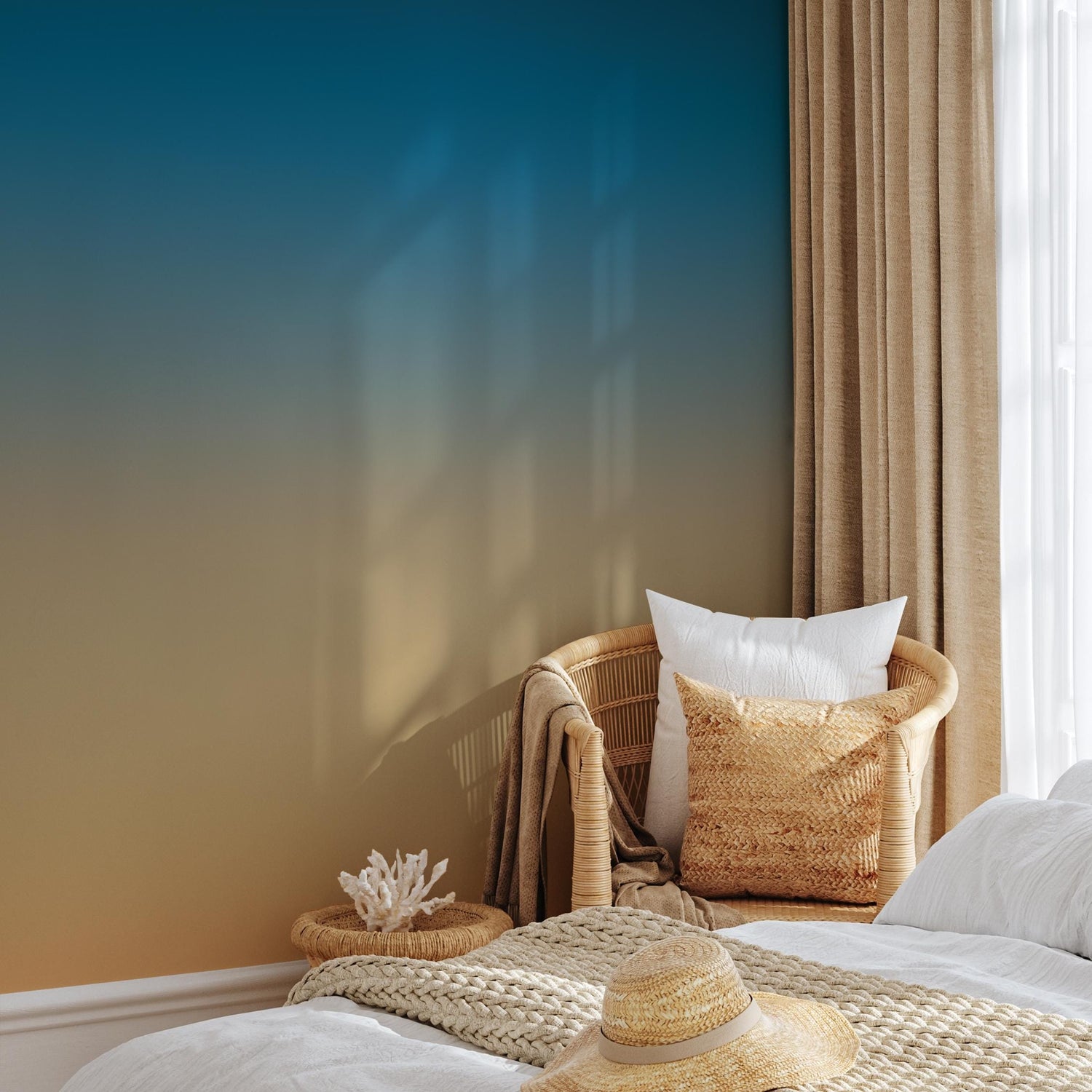 Ombre Wallpaper with a Sunset Gradient in Teal and Tan - E257