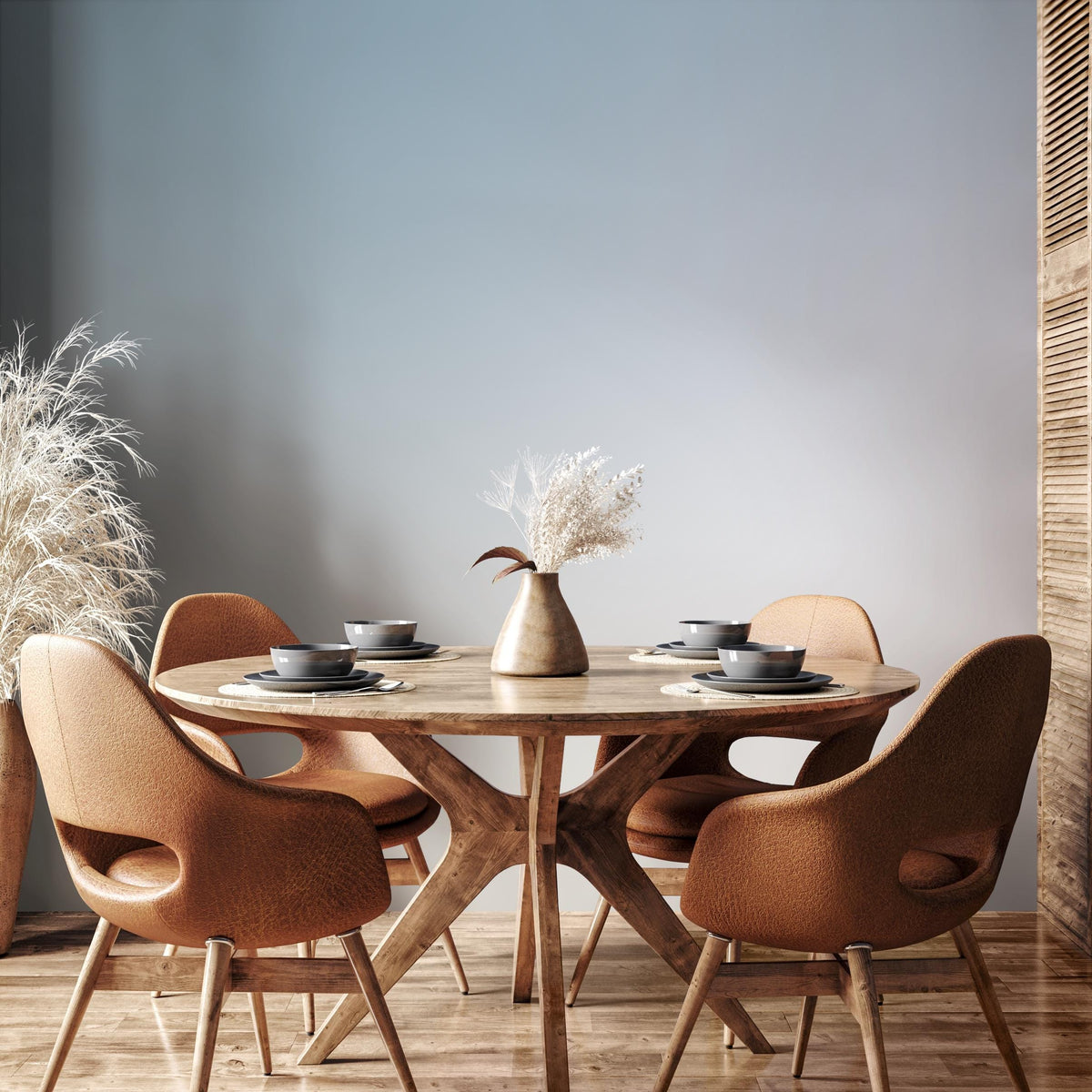 Abstract Wallpaper with Wavy Lines and Organic Shapes in Turquoise and Blue - E245