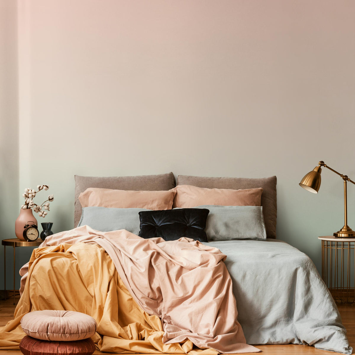 Mid Century Modern Wallpaper with Whimsical Abstract Shapes in Turquoise and Deep Blue - E247