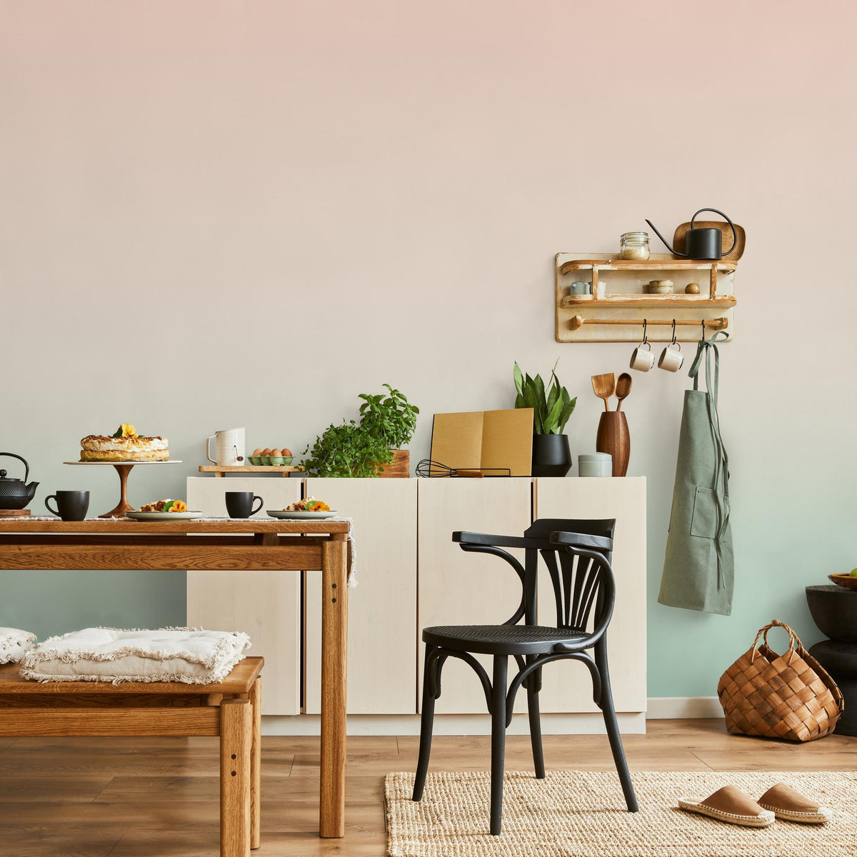 Mid Century Modern Wallpaper with Whimsical Abstract Shapes in Turquoise and Deep Blue - E247