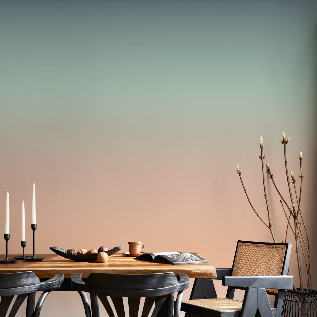 Ombre Wallpaper with a Soft Gradient in Teal and Peach - E259