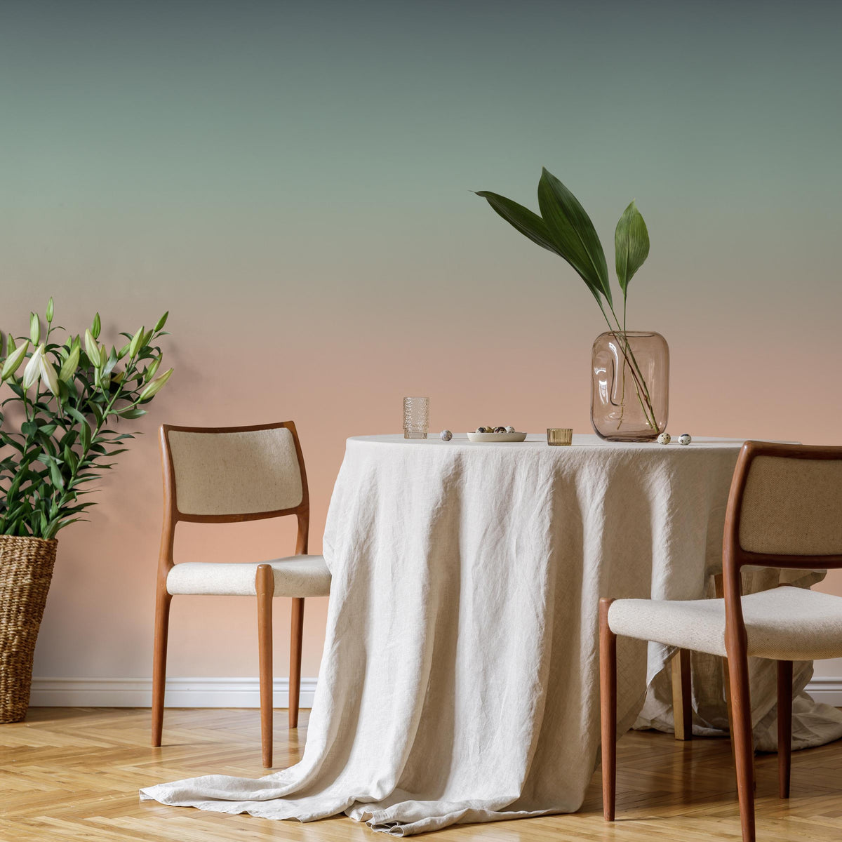 Ombre Wallpaper with a Soft Gradient in Teal and Peach - E259