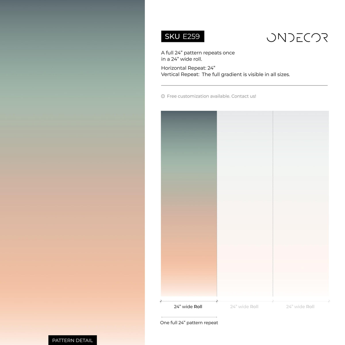 Ombre Wallpaper with a Soft Gradient in Teal and Peach - E259