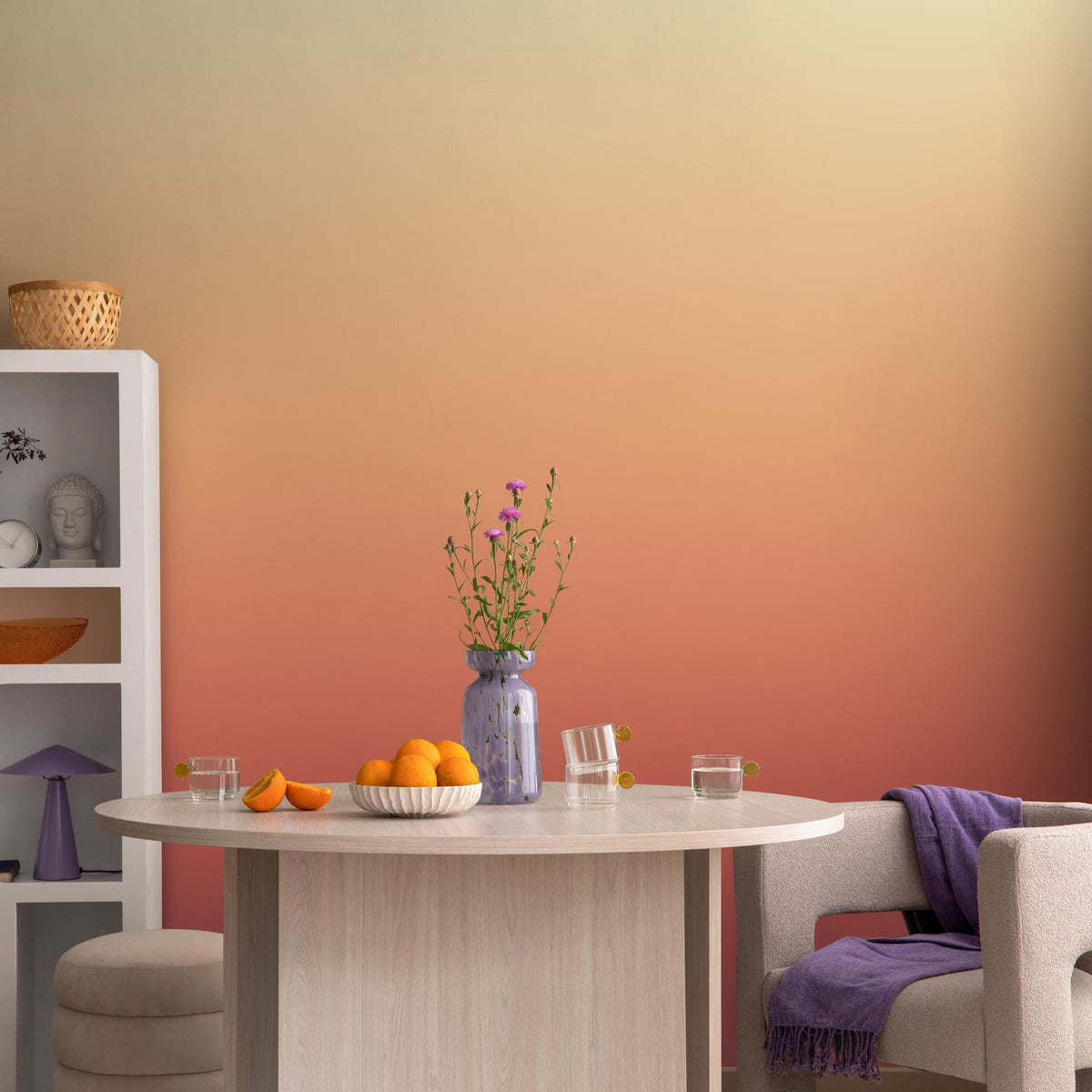 Ombre Wallpaper Featuring a Sunset Gradient in Terracotta, Orange, and Beige - E276