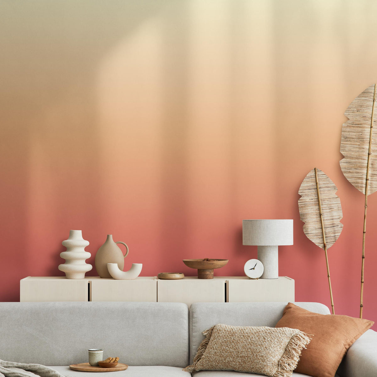 Ombre Wallpaper Featuring a Sunset Gradient in Terracotta, Orange, and Beige - E276