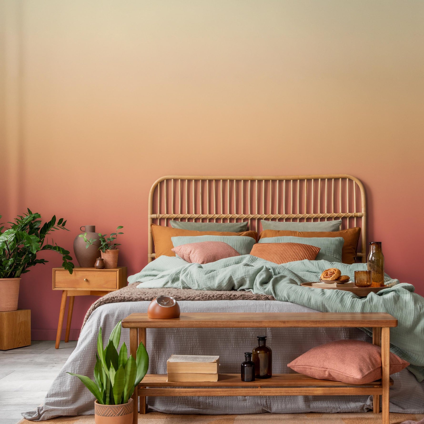 Ombre Wallpaper Featuring a Sunset Gradient in Terracotta, Orange, and Beige - E276