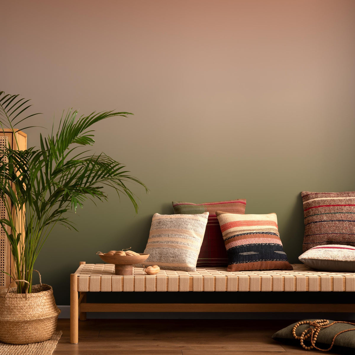 Ombre Wallpaper with a Soft Gradient in Terracotta, Beige, and Green - E273