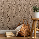 Art Deco Wallpaper with a Scalloped Feather Motif in Brown and Beige - E131 A