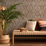 Art Deco Wallpaper with a Scalloped Feather Motif in Brown and Beige - E131 A