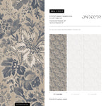 Botanical Wallpaper with a Vintage Leaf Motif in Blue, Grey, and Beige - E133 B