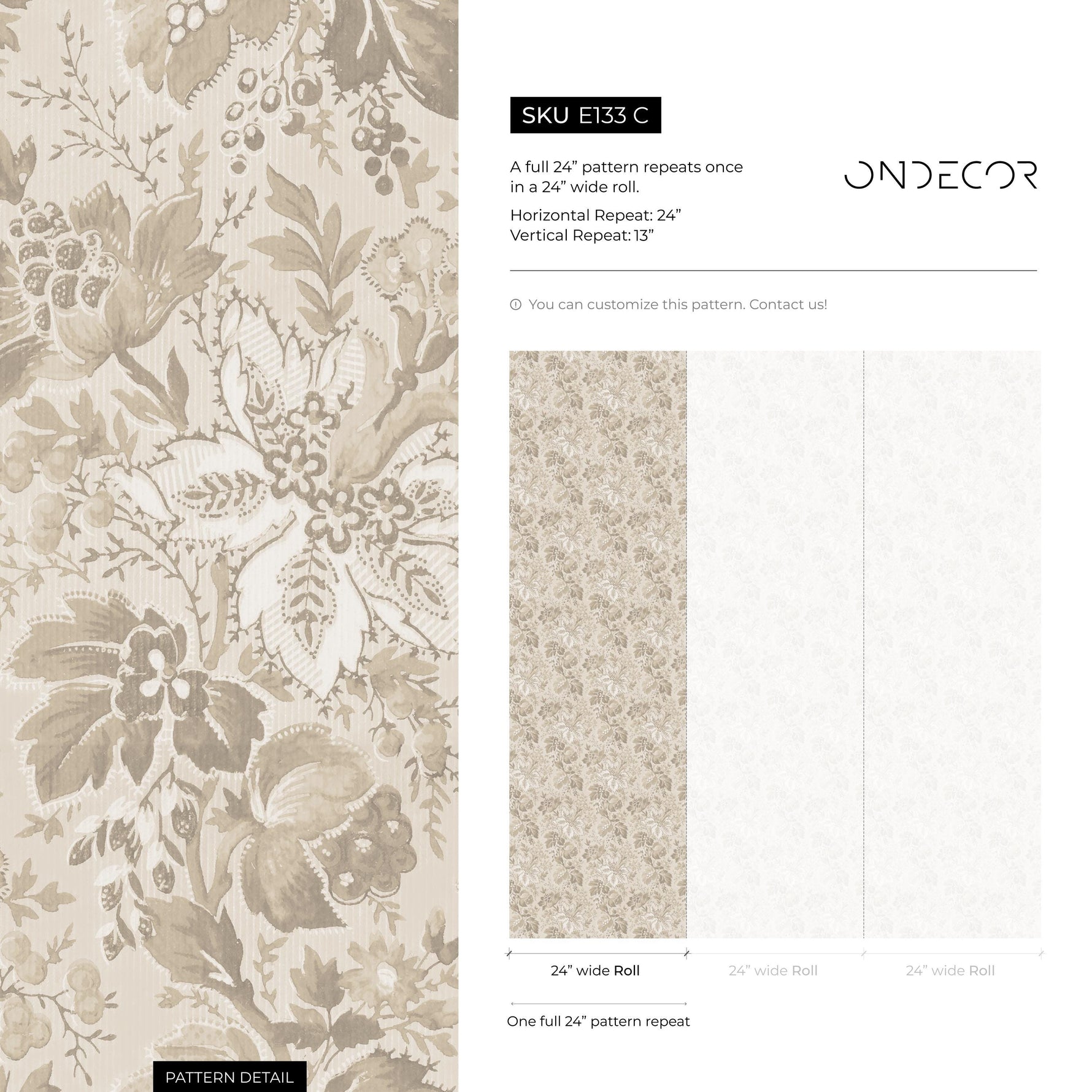 Damask Wallpaper with a Vintage Botanical Motif in Beige and Taupe - E133 C