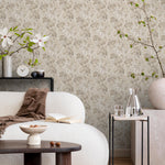 Damask Wallpaper with a Vintage Botanical Motif in Beige and Taupe - E133 C
