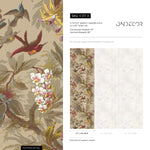 Botanical Wallpaper with Hummingbirds and Tropical Flowers in Red, Blue, and Yellow - E137 A