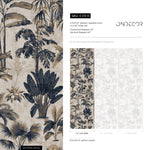 Botanical Wallpaper with Vintage Palm Trees in Navy Blue and Beige - E139 B
