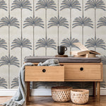 Art Deco Wallpaper with Stylized Palm Trees in Blue and Beige - E141 C