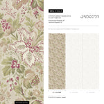 Floral Wallpaper Featuring a Vintage Botanical Print in Green, Pink, and Beige - E134 A