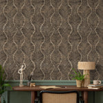Art Deco Wallpaper Featuring a Wavy Plume Pattern in Black and Beige - E132 B