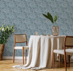 Damask Wallpaper with an Intricate Floral Motif in Blue and Gray - E134 B