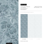 Damask Wallpaper with an Intricate Floral Motif in Blue and Gray - E134 B