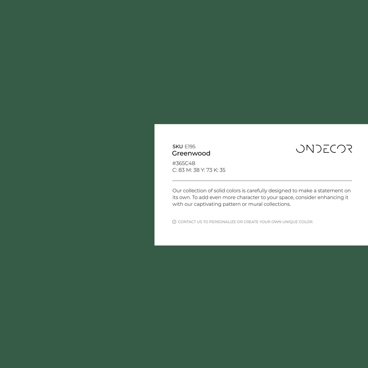 Greenwood Wallpaper / Solid Color / Available in a Deep Forest Green - E195