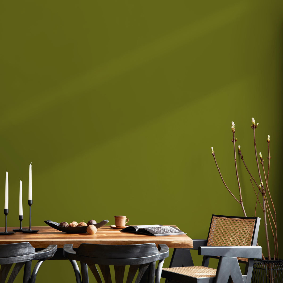 Golden Olive Wallpaper / Solid Color featuring a Modern Minimalist Style in a Warm Olive Green - E188