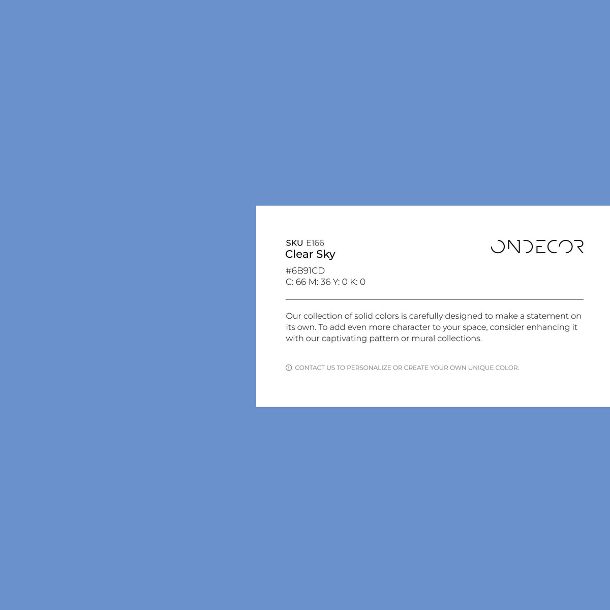 Clear Sky Wallpaper / Solid Color / A Minimalist Wall Covering in Serene Blue - E166