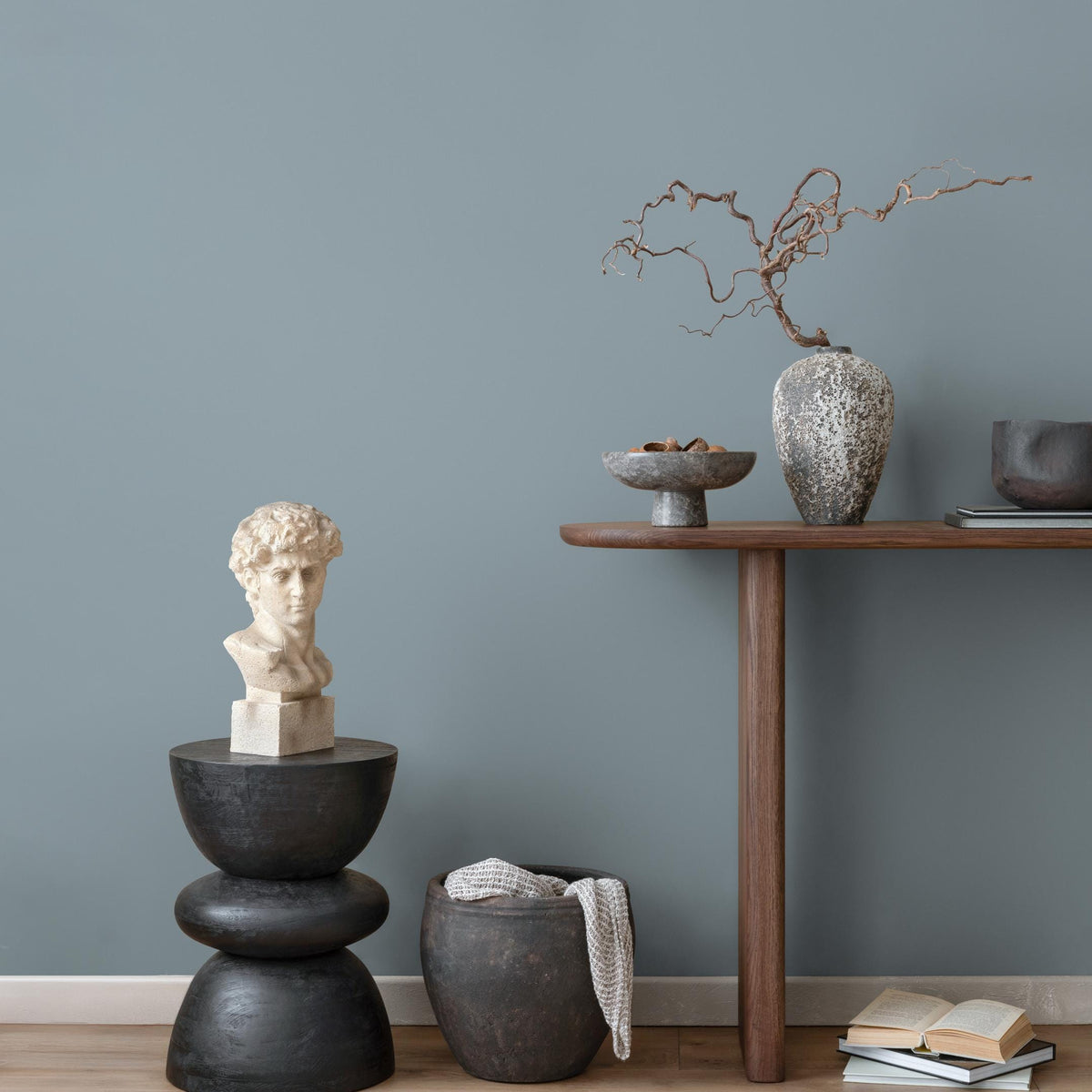 Slate Blue Wallpaper / Solid Color - Modern Peel and Stick Removable Wallpaper in a Dusty Blue Grey Hue - E168