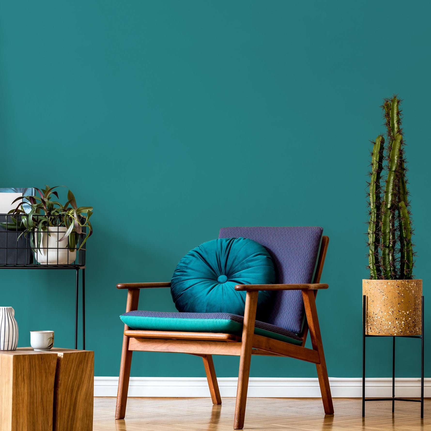 Teal Stone Wallpaper / Solid Color Removable Wallpaper for a Modern Minimalist Accent Wall in Rich Blue-Green - E174