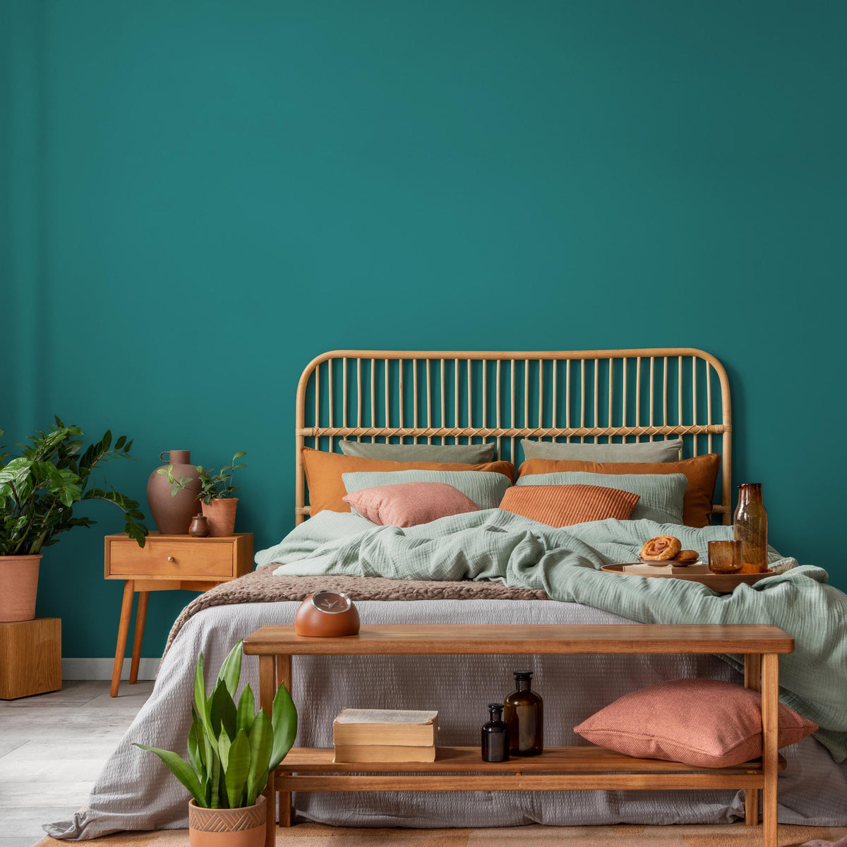 Teal Stone Wallpaper / Solid Color Removable Wallpaper for a Modern Minimalist Accent Wall in Rich Blue-Green - E174