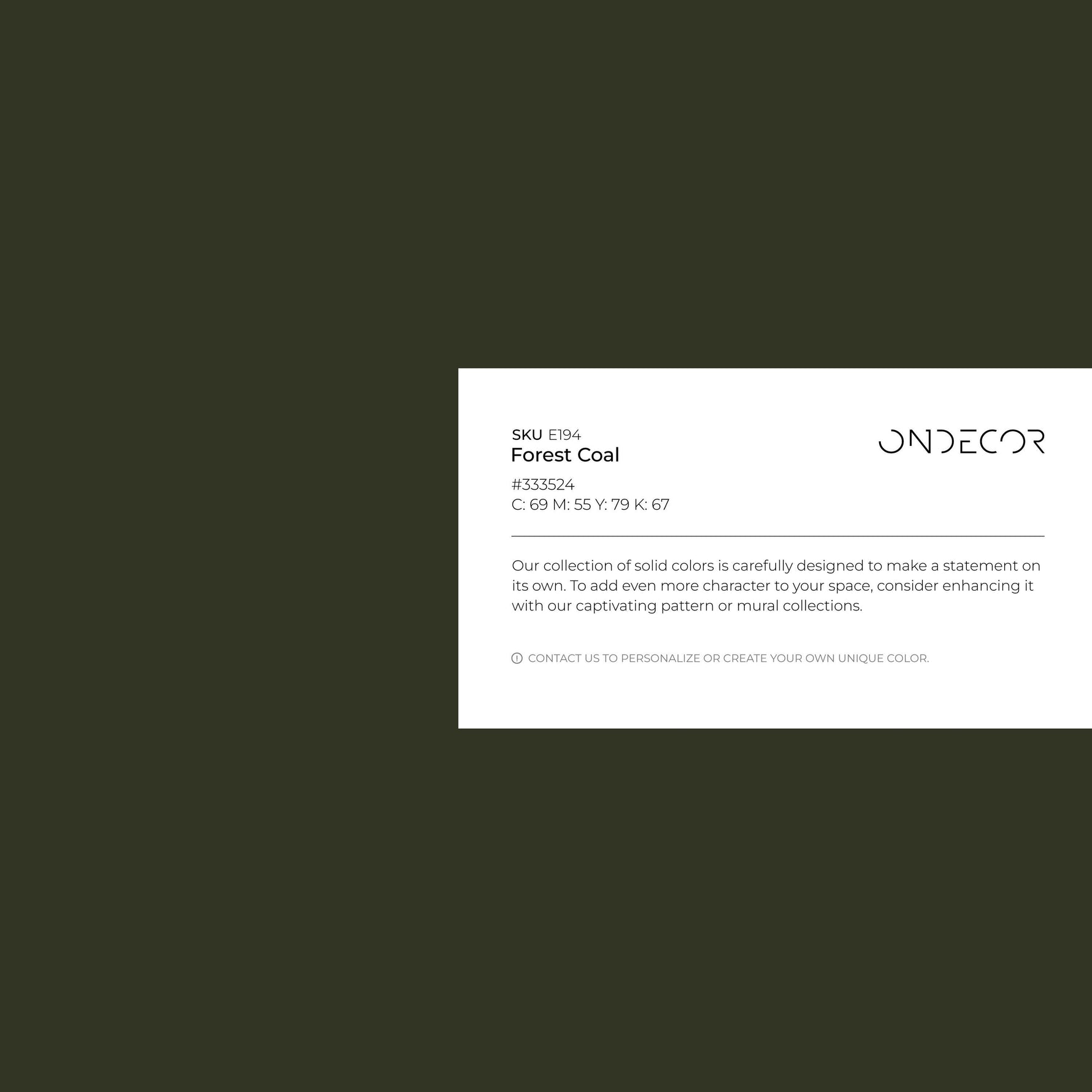 Forest Coal Wallpaper / Solid Color Featuring a Rich and Moody Dark Forest Green - E194