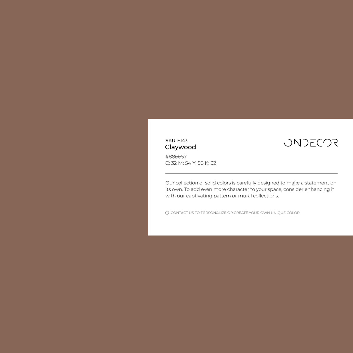 Claywood Wallpaper / Solid Color / Rustic Earthy Wall Mural in a Warm Mocha Brown - E143