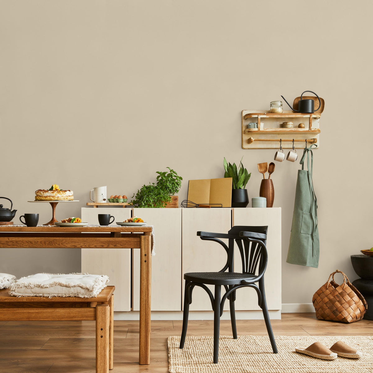 Beige Linen Wallpaper / Solid Color with a Minimalist Texture in a Natural Cream Tone - E179