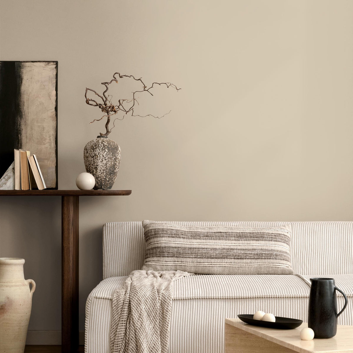 Beige Linen Wallpaper / Solid Color with a Minimalist Texture in a Natural Cream Tone - E179