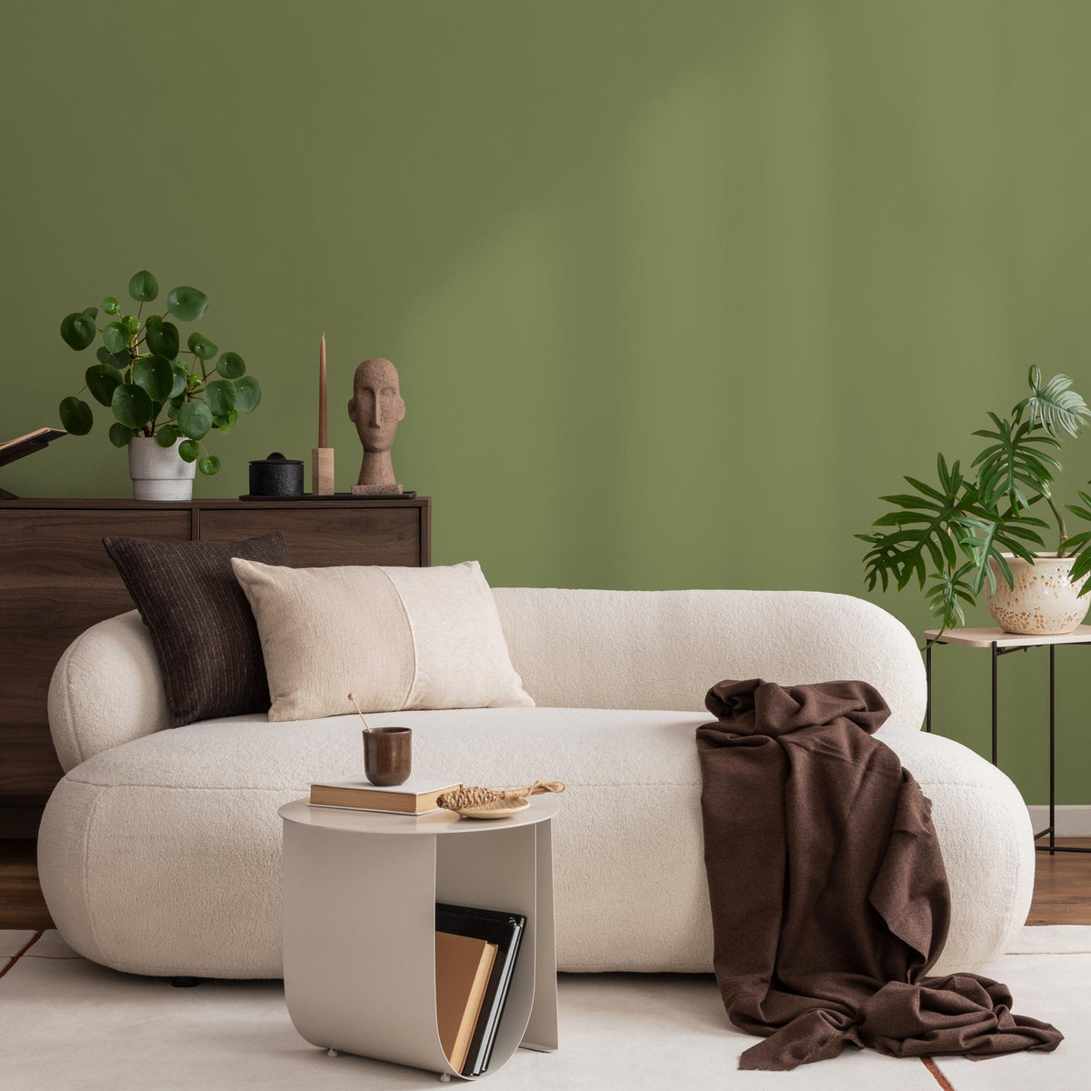 Moss Green Wallpaper / Solid Color / Minimalist Design in an Earthy Olive Hue - E186