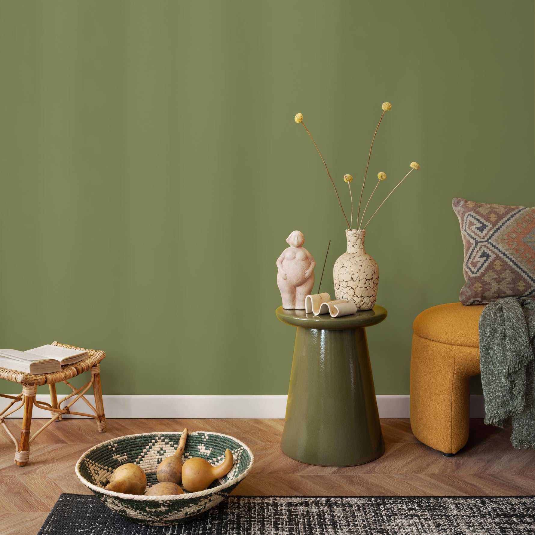 Moss Green Wallpaper / Solid Color / Minimalist Design in an Earthy Olive Hue - E186