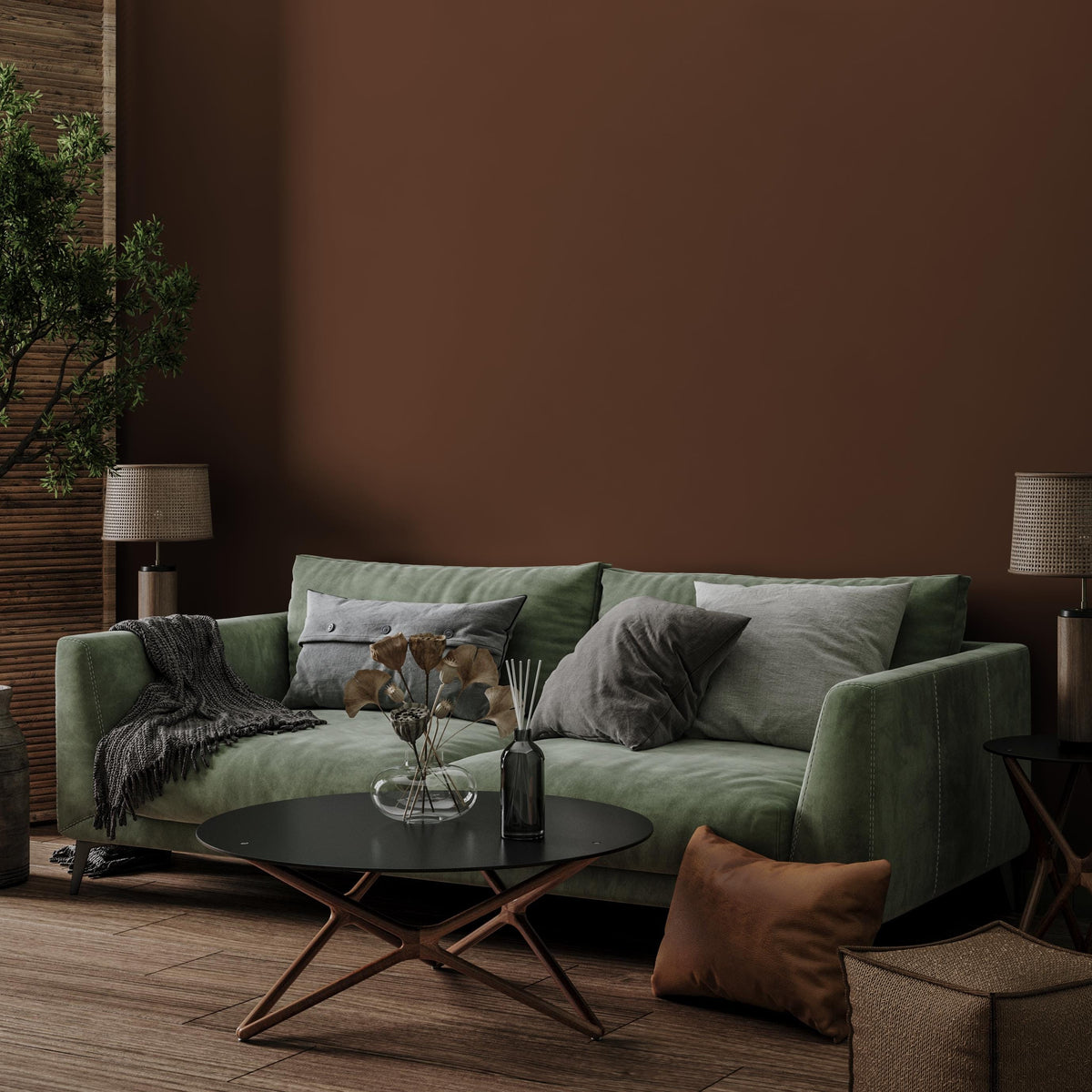 Roasted Chestnut Wallpaper / Solid Color / Minimalist Style in a Deep Earthy Brown - E146